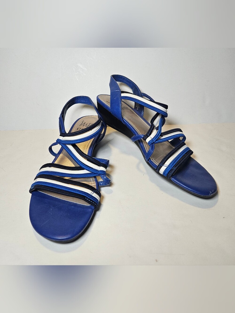 Impo Stretch Blue Strappy Women’s Sandals with White Accent
